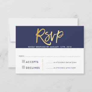 RSVP REPY CARD faux or type marine bleu