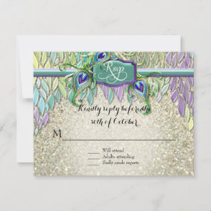 RSVP Response Art Deco Peacock Feathers Script Art