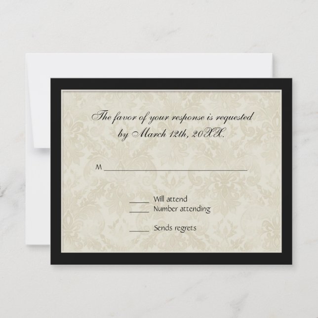 RSVP Response, Black n White Circle Damask Card (Front)