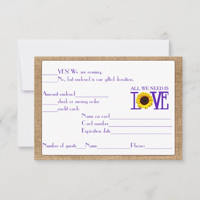 RSVP Response Burlap and Sunflower Purple (Front)