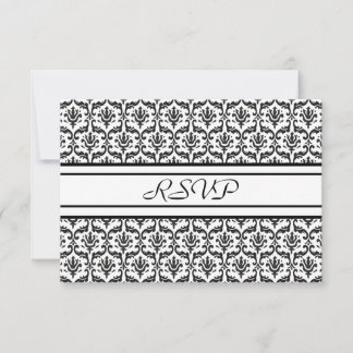 RSVP Response Card in Stylish Black & White Damask