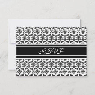 RSVP Response Card in Stylish Black & White Damask