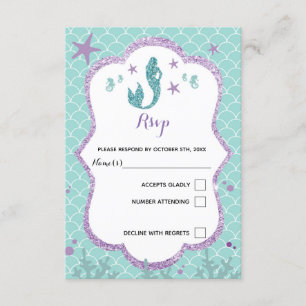 RSVP response card mermaid under sea purple teal