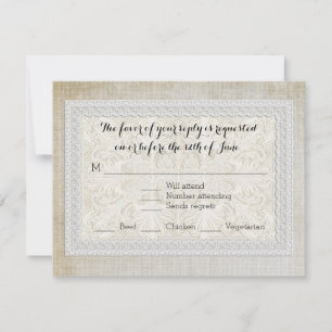 RSVP Response Card Rustic Lace Aged Vintage Linen