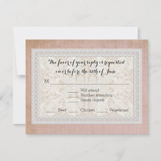 RSVP Response Card Rustic Lace Aged Vintage Linen (Front)