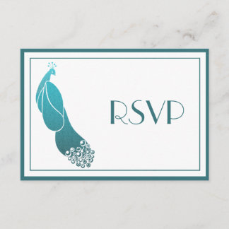RSVP Response Cards Art Deco Peacock in Teal Green