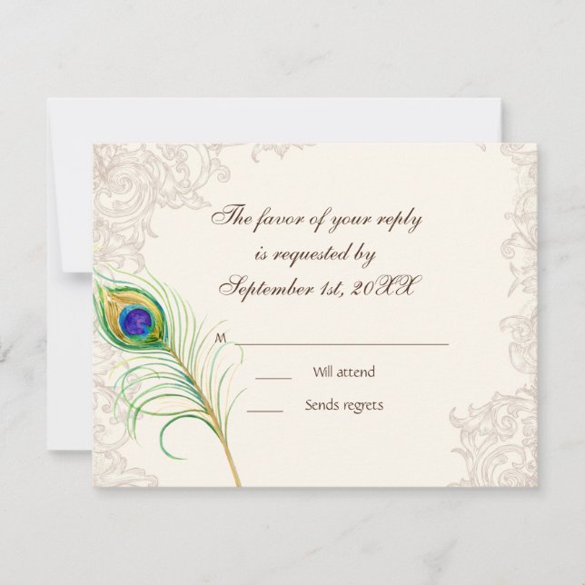 RSVP Response Cards - Vintage Peacock & Etchings (Front)