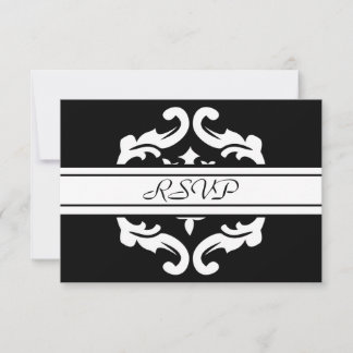 RSVP Response in Stylish Black & White Damask