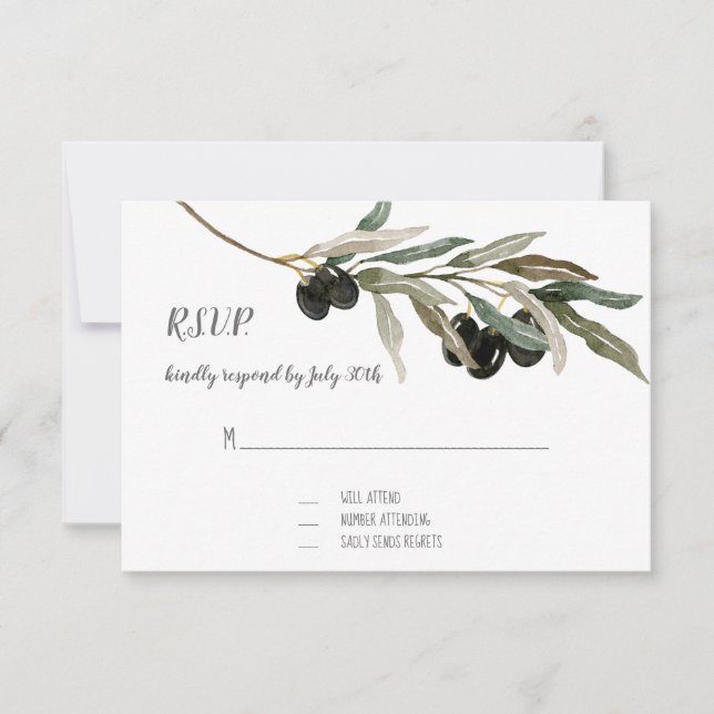 RSVP Response Olive Leaf Branch Watercolor Artwork (Front)