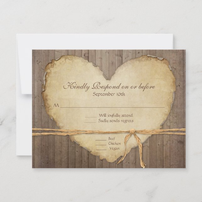 RSVP Response Rustic Wood Fence Boards Heart (Front)