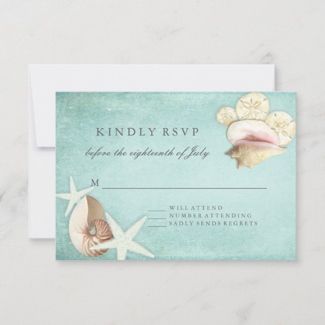 RSVP Response Summer Beach Informal Seashells Art (Front)
