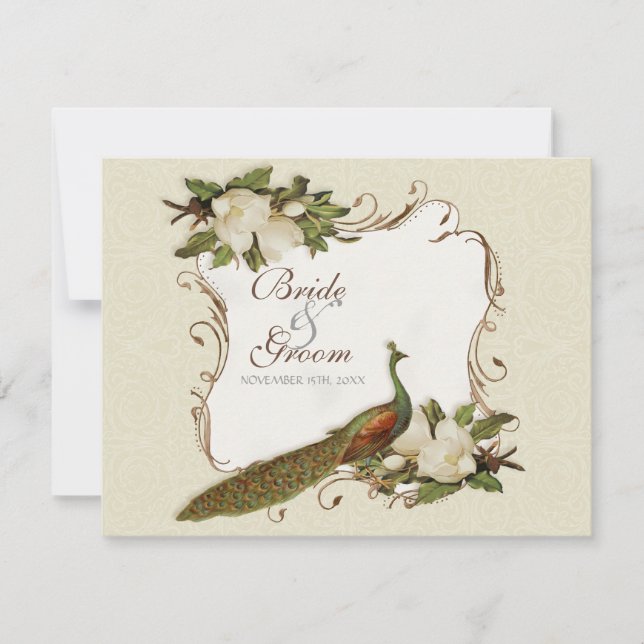 RSVP Response - Vintage Peacock & Magnolia Swirls (Front)