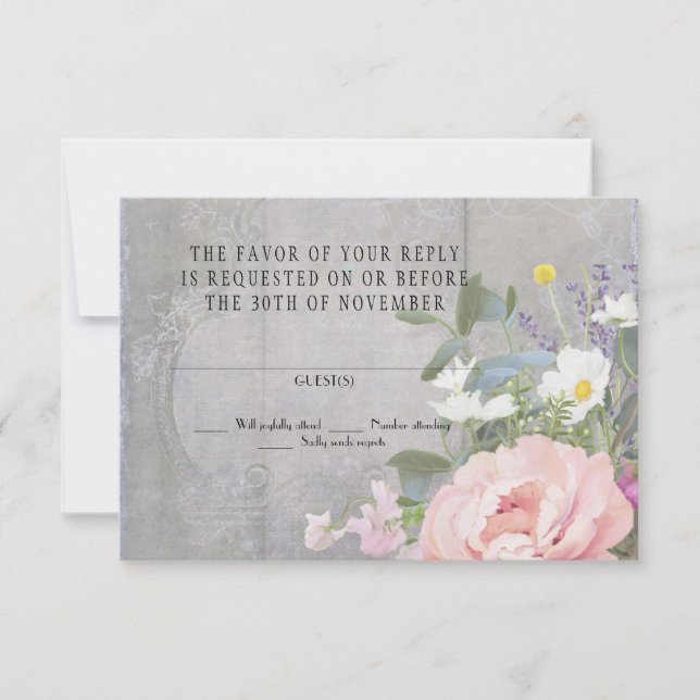 RSVP Response Vintage Rustic Painted Floral Peony (Front)
