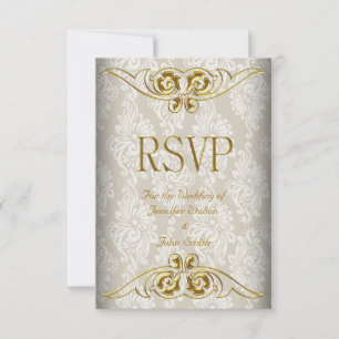 RSVP Response Wedding Beige Gold Damask
