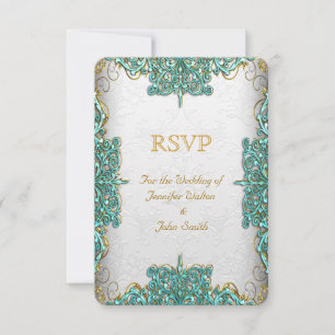 RSVP Response Wedding Ornate White Teal Blue Invitation