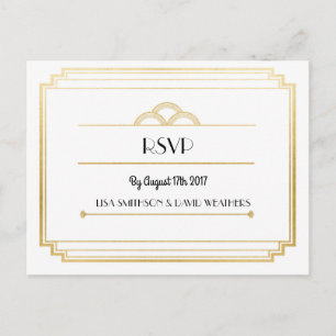 RSVP Response Wedding Postcard Art Deco Gold