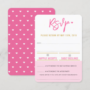 RSVP RETURN cute pretty pink white hearts gold