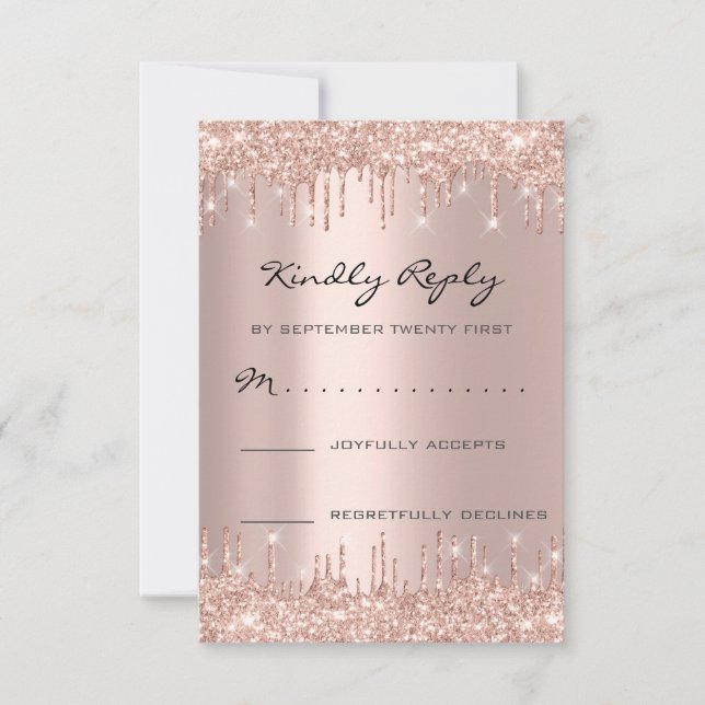 RSVP Rose Blush Drips Glitter Mariage Anniversaire (Devant)