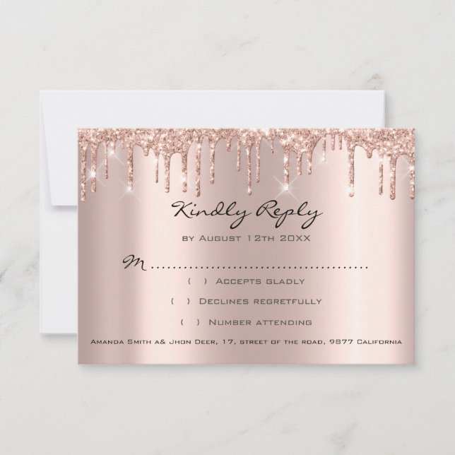 RSVP Rose Drips Glitter Bridal Shower Wedding (Front)