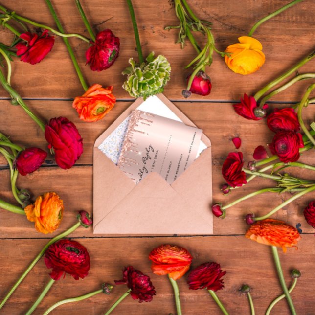 RSVP Rose Drips Glitter Mariage Fête de mariage (Créateur téléchargé)