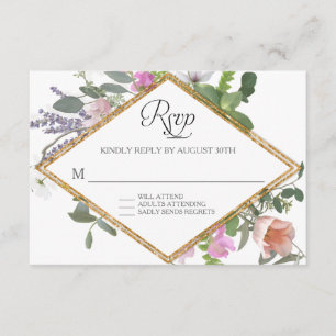 RSVP Rose Gold Faux Glitter Wildflower Floral Art Card