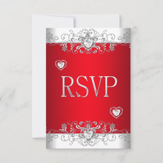 RSVP rouge cœurs de diamant argenté blanc (Devant)