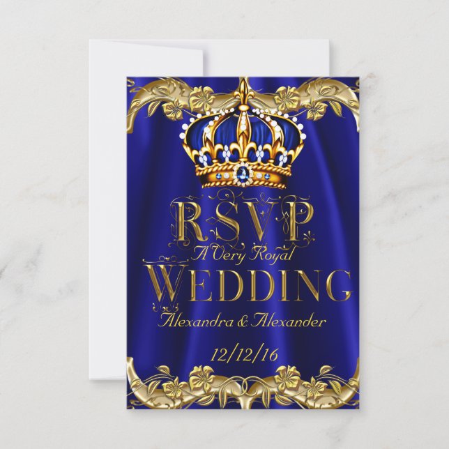 RSVP Royal Blue Navy Wedding Gold Crown (Front)