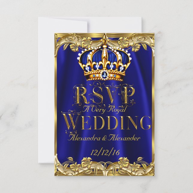 RSVP Royal Blue Navy Wedding Gold Crown 3 (Front)