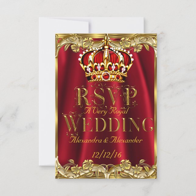 RSVP Royal Red Wedding Gold Crown Card (Front)
