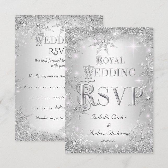 RSVP Royal Wedding Silver Winter Wonderland Crown Card (Front/Back)