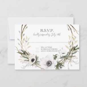 RSVP Rustic White Floral BOHO Wreath Watercolor Card