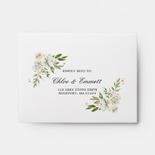 RSVP - Rustic White Rose Floral Address Envelope