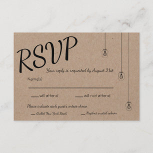 RSVP rustique avec des lumières de ficelle sur le