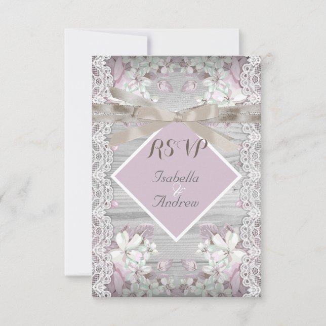 RSVP Rustique Bois Fleurs Mariage Blanc Dentelle R (Devant)