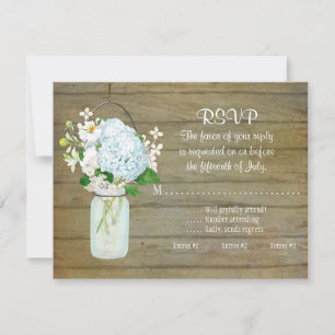 RSVP rustique pays Mason Jar Blue Hydrangeas