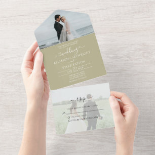 RSVP Sage Green All in One Wedding Invitation