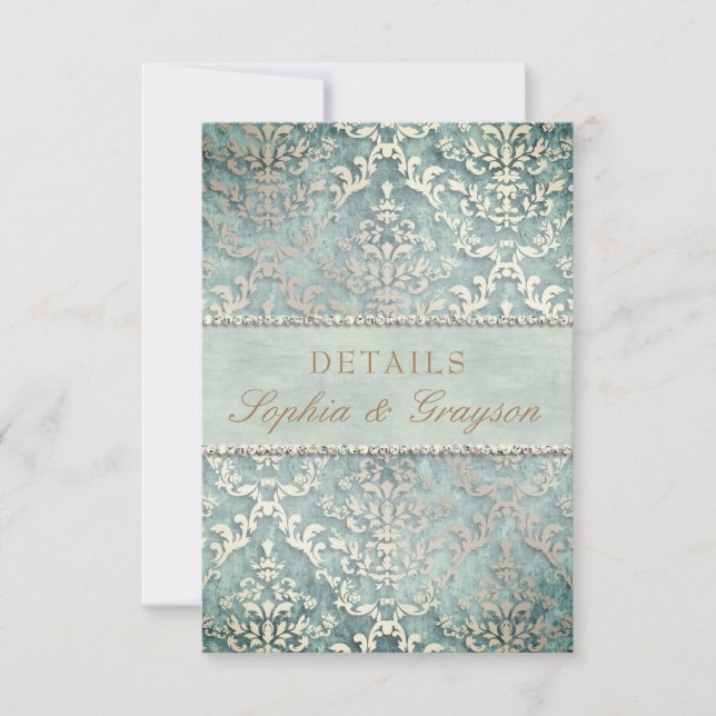 RSVP Sage Green Glimmer Damask Wedding Enclosure Invitation (Front)