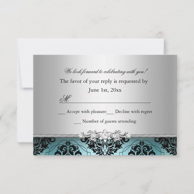RSVP sarcelle et argent Damask Jewel (Devant)