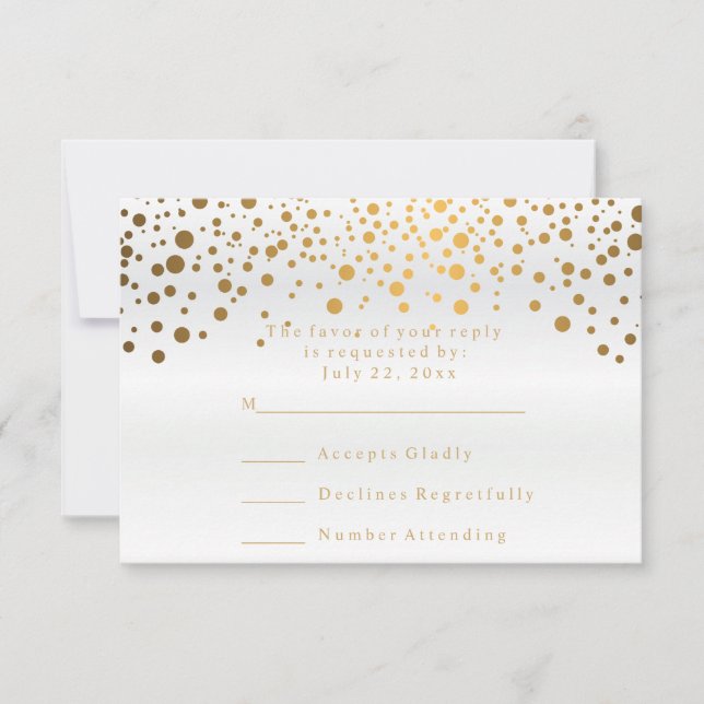 RSVP Satin Blanc & Confettis Mariage Point Doré Or (Devant)