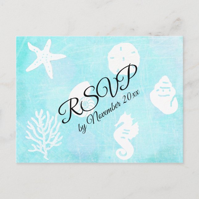 RSVP Seaside Seashell Themed Wedding Postcard (Front)
