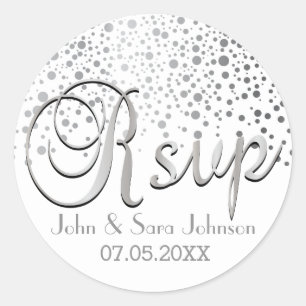 RSVP   Silver Confetti Dots   Personalize Classic Round Sticker