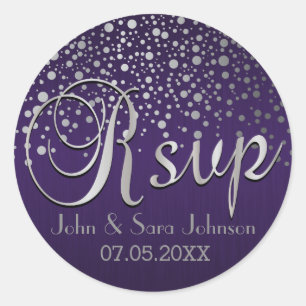 RSVP   Silver Dots and Purple   Personalize Classic Round Sticker
