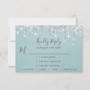 RSVP Silver Grey Drips Wedding Event Aqua Blue