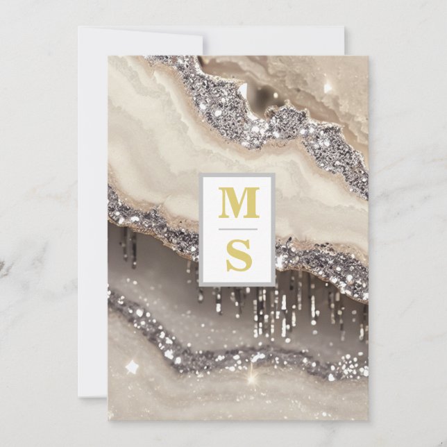 *~ RSVP SILVER  IVORY Initials AR66 QR Wedding Invitation (Front)