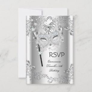 RSVP Silver Quinceanera 15th Birthday Masquerade Card