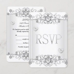 RSVP Silver White Diamond Hearts 2 Invitation