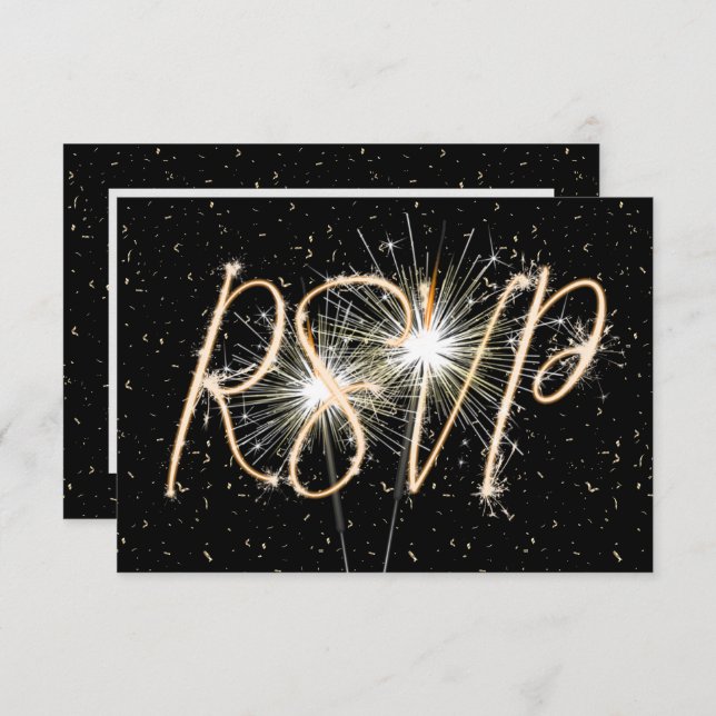 RSVP Sparklers on Black Anniversary Invitation (Front/Back)