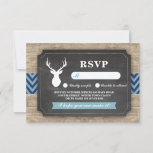 RSVP Stag Baby Shower Rustic Wood Boy Blue Card