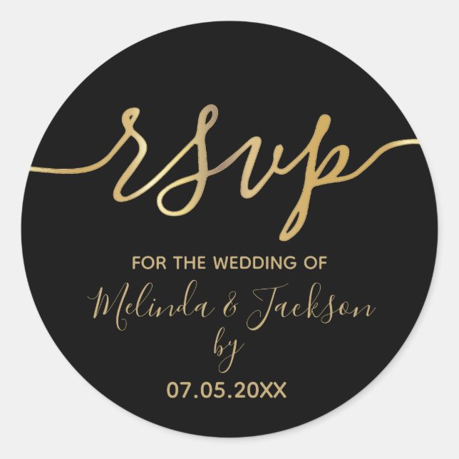 RSVP - Sticker rond classique noir et or (Devant)