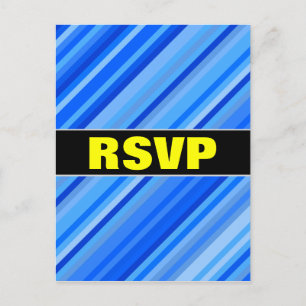 "RSVP" + Stripes of Blue Pattern Postcard